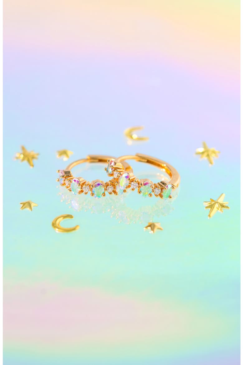 Iridescent Galaxy Huggie Hoope Earrings, Alternate, color, GOLD