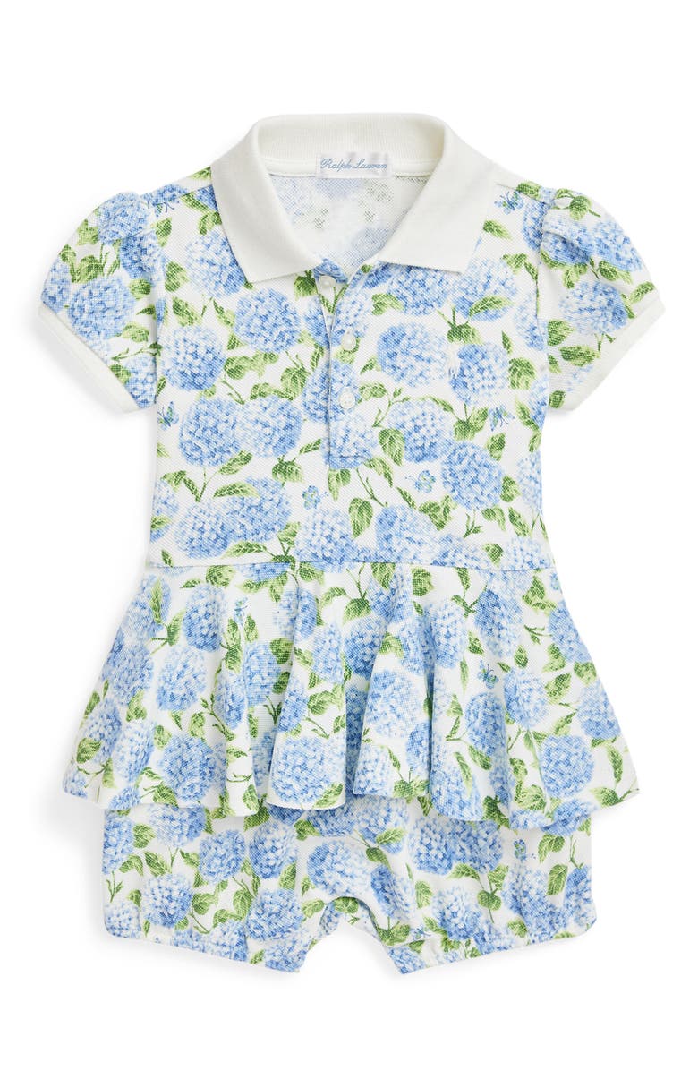 Ralph Lauren Floral Cotton Piqué Skirted Bubble Romper, Main, color, 