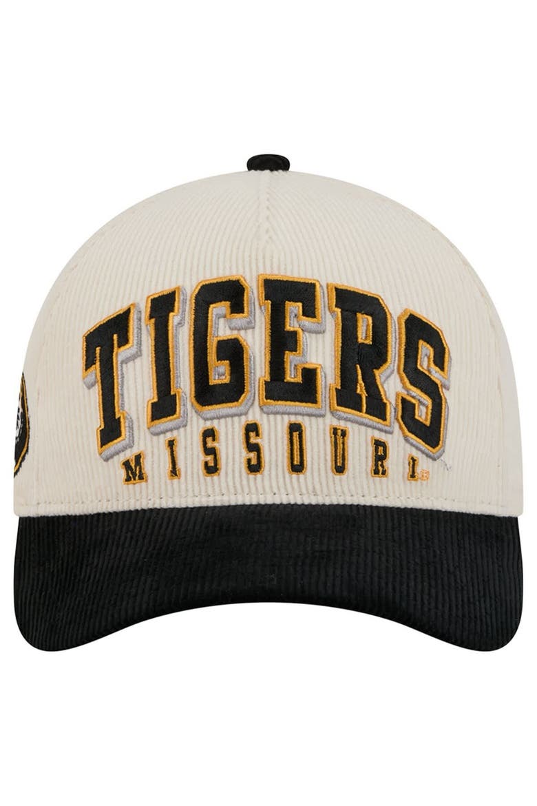 Men's New Era Black/Cream Missouri Tigers Arch Two-Tone Corduroy 9FORTY A-Frame Adjustable Hat, Alternate, color, Black