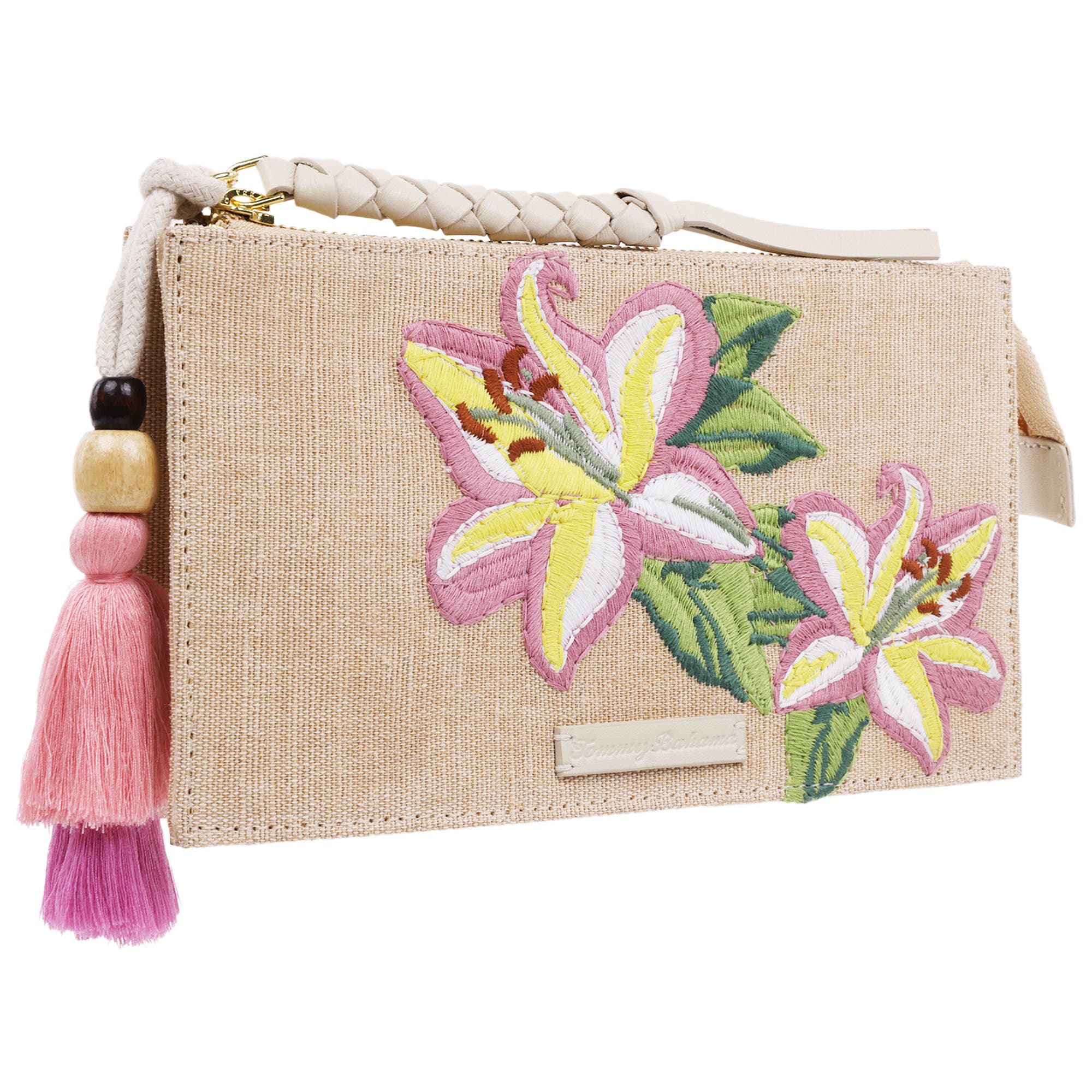 Tommy Bahama Zip Top Embroidered Floral Clutch, Alternate, color, Pink