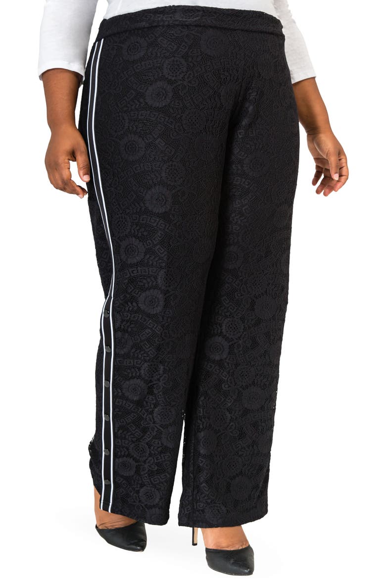 Cornella High Rise Lace Knit Track Pants, Main, color, BLACK