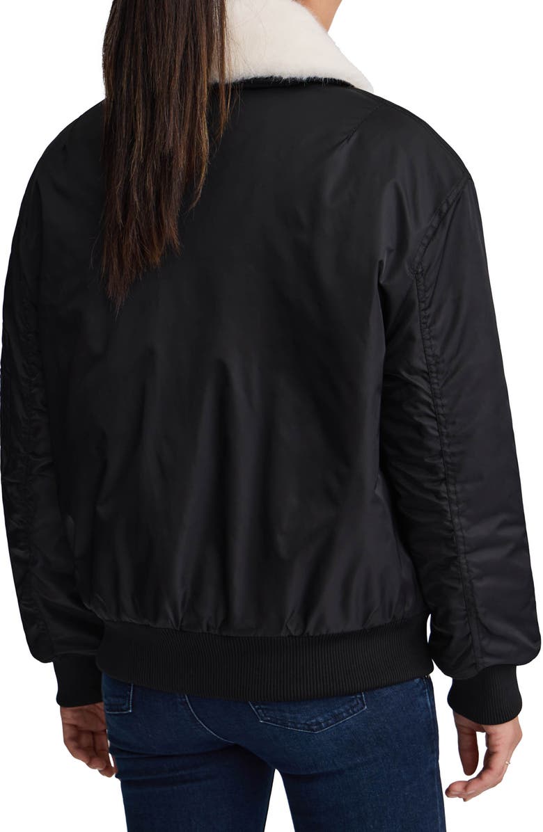 NVLT Faux Fur Collar Insulated Bomber Jacket, Alternate, color, Black