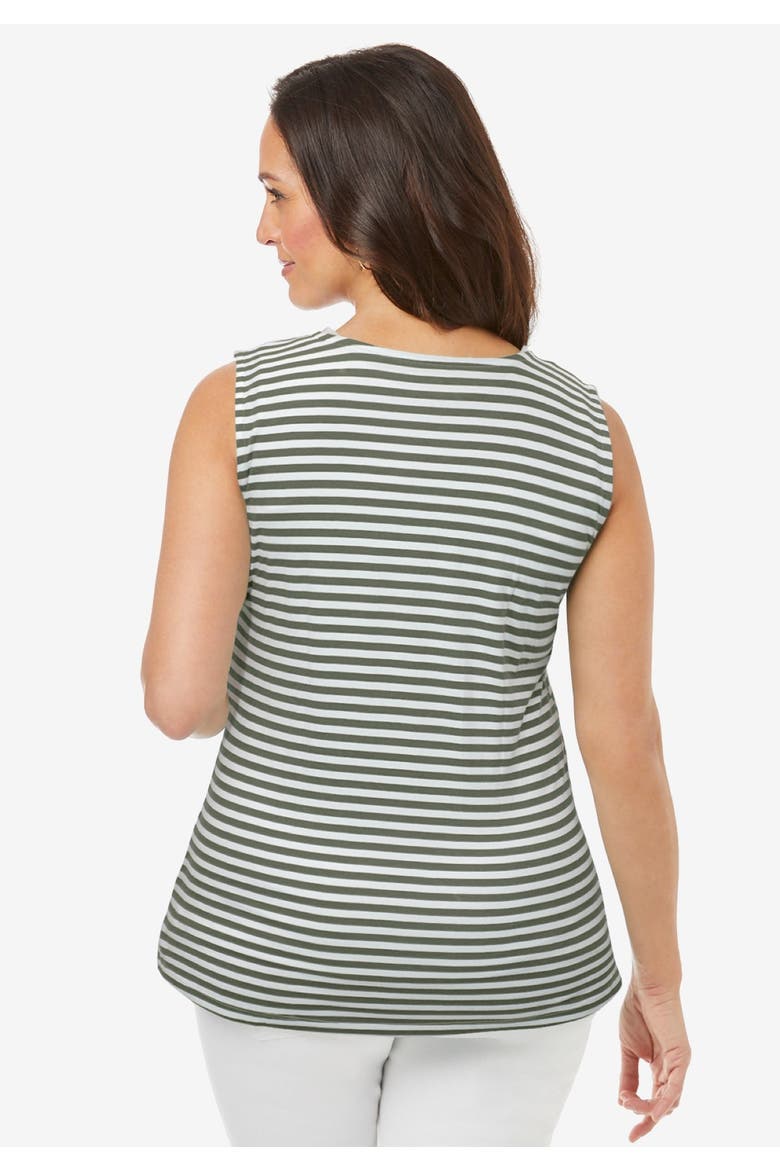 Stretch Cotton Square Neck Tank, Alternate, color, OLIVE GREEN FEEDER STRIPED