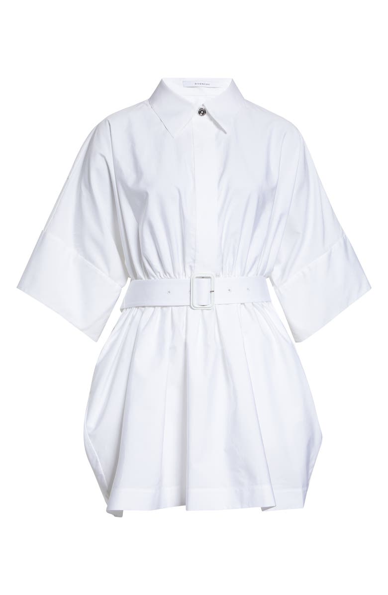 Givenchy Belted Cotton Poplin Mini Shirtdress, Main, color, White