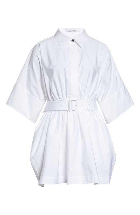 Belted Cotton Poplin Mini Shirtdress