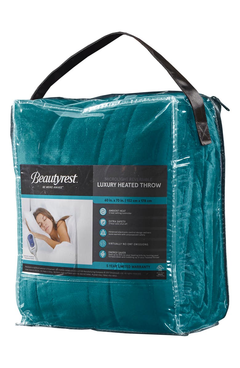 BEAUTYREST Plush Heated Throw Blanket - 70" x 60", Alternate, color, Teal