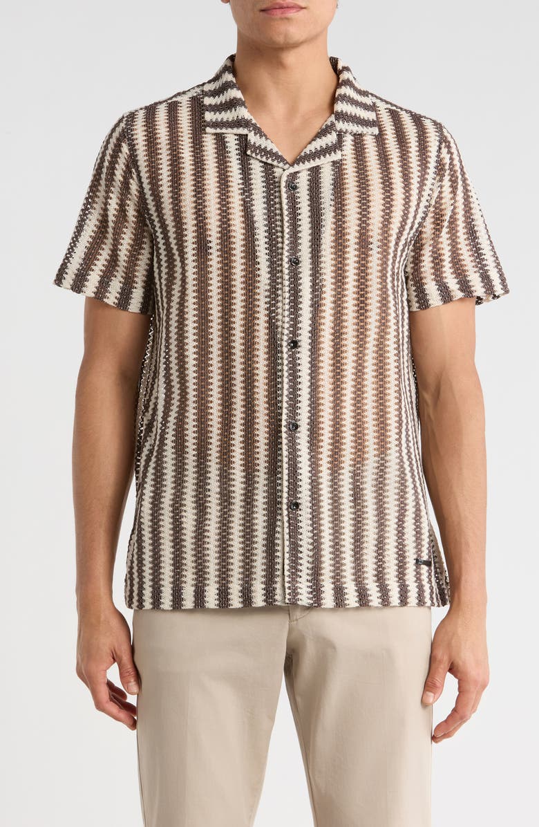 KARL LAGERFELD PARIS Open Weave Camp Shirt, Main, color, Natural