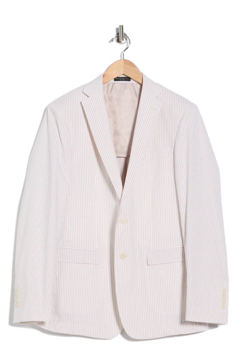 Pinstripe Notch Lapel Stretch Cotton Blazer, Alternate, color, CREAM