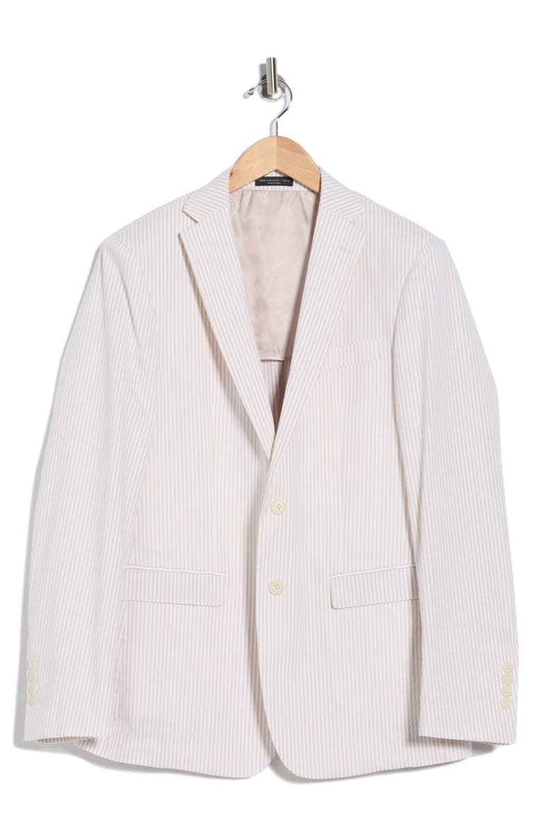 John Varvatos Star USA Pinstripe Notch Lapel Stretch Cotton Blazer, Main, color, Cream