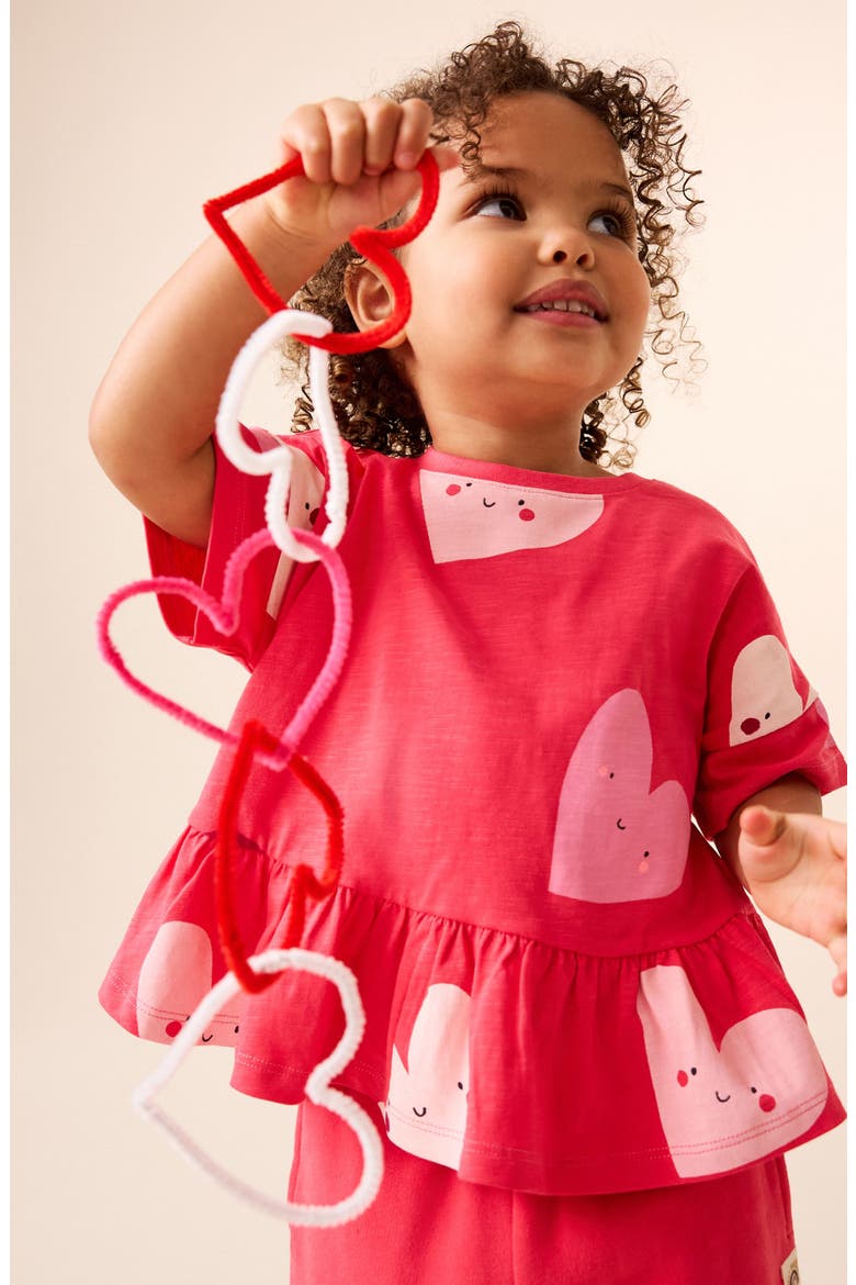 Kids' Heart Peplum Cotton Graphic T-Shirt, Alternate, color, RED