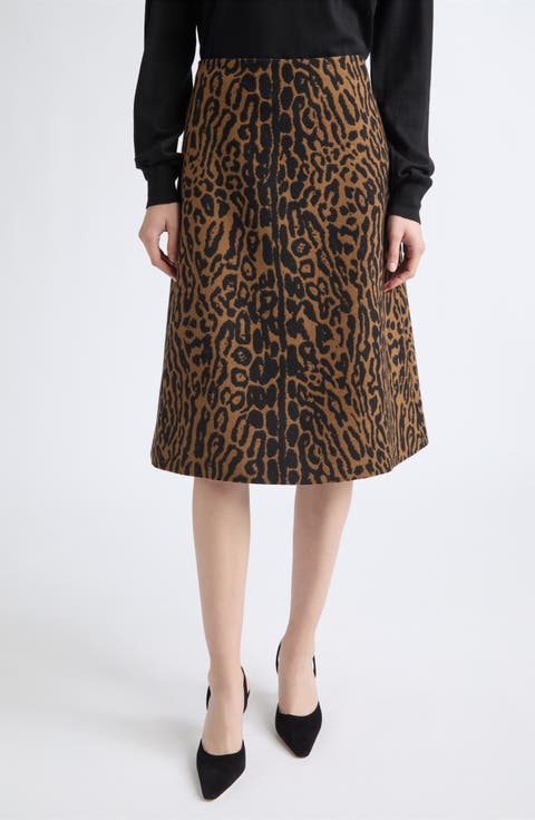 Leopard Wool Jacquard A-Line Skirt