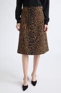 Carolina Herrera Leopard Wool Jacquard A-Line Skirt