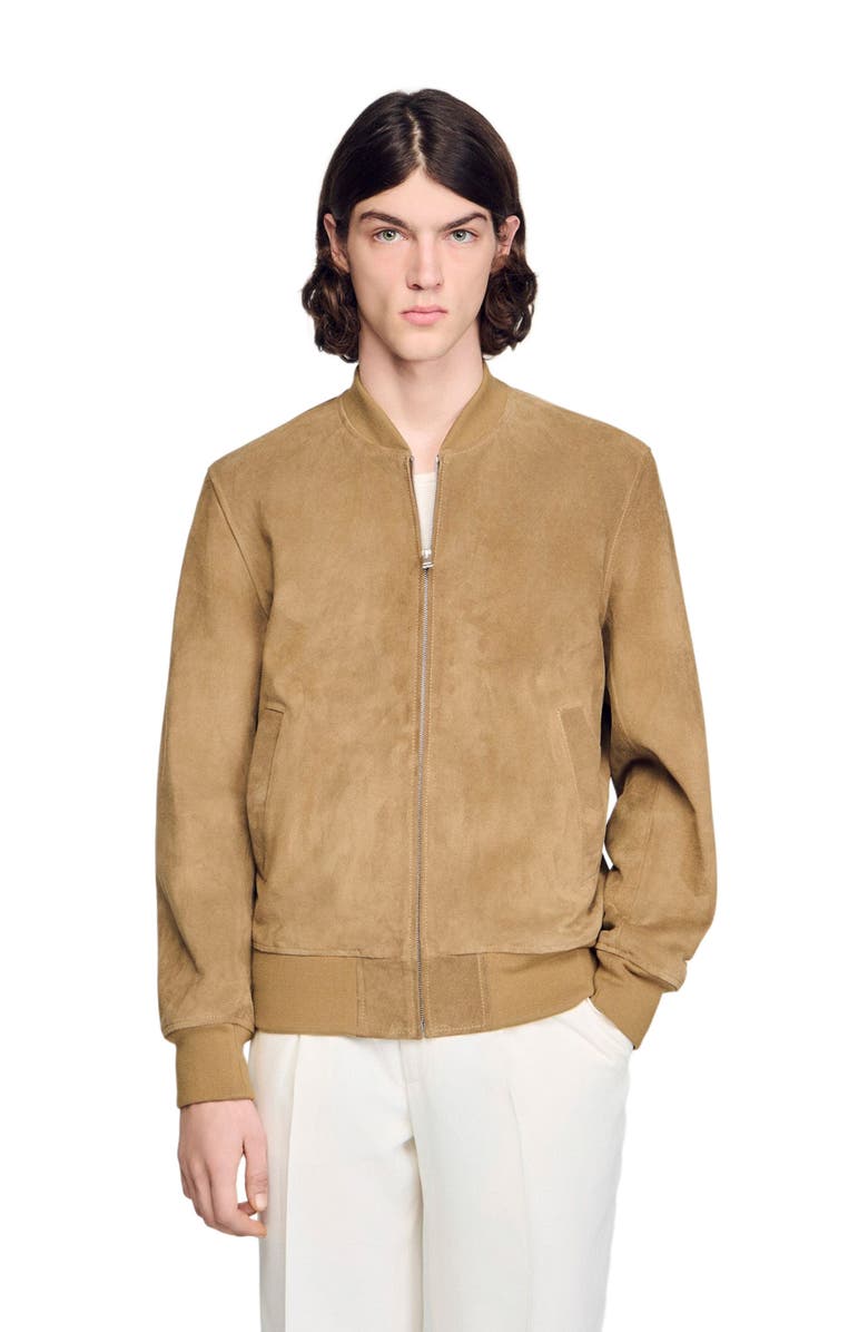 SANDRO Zip-up split leather jacket, Alternate, color, Cappucino
