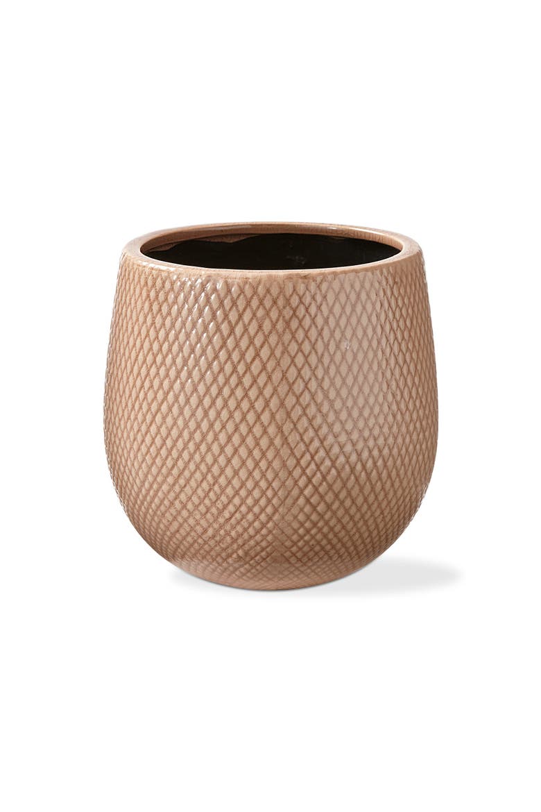 Cross Hatch Medium BGlazed Stoneware Planter, Main, color, Pink