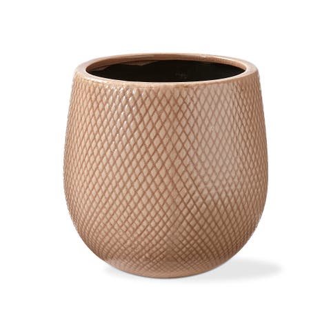 Cross Hatch Medium Blush Glazed Stoneware Planter
