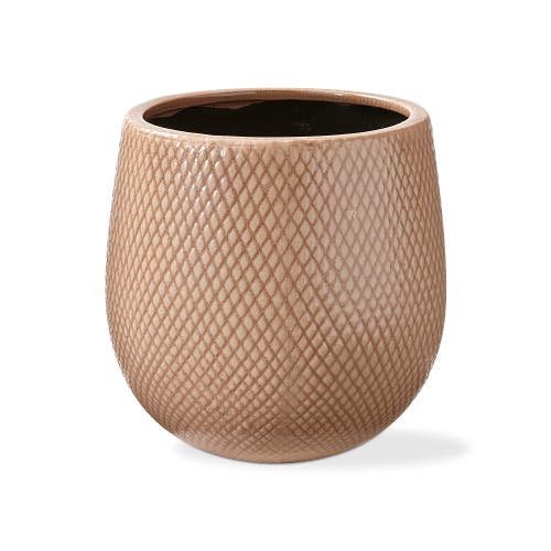 Tag Cross Hatch Medium Blush Glazed Stoneware Planter In Brown