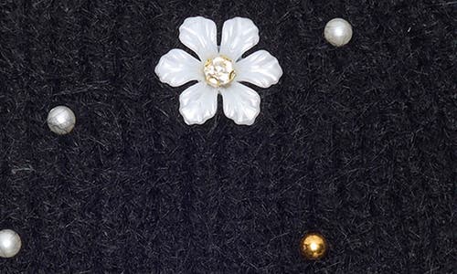 Nanette Lepore Faux Pearl Flower & Bead Knit Cuffed Beanie In Black