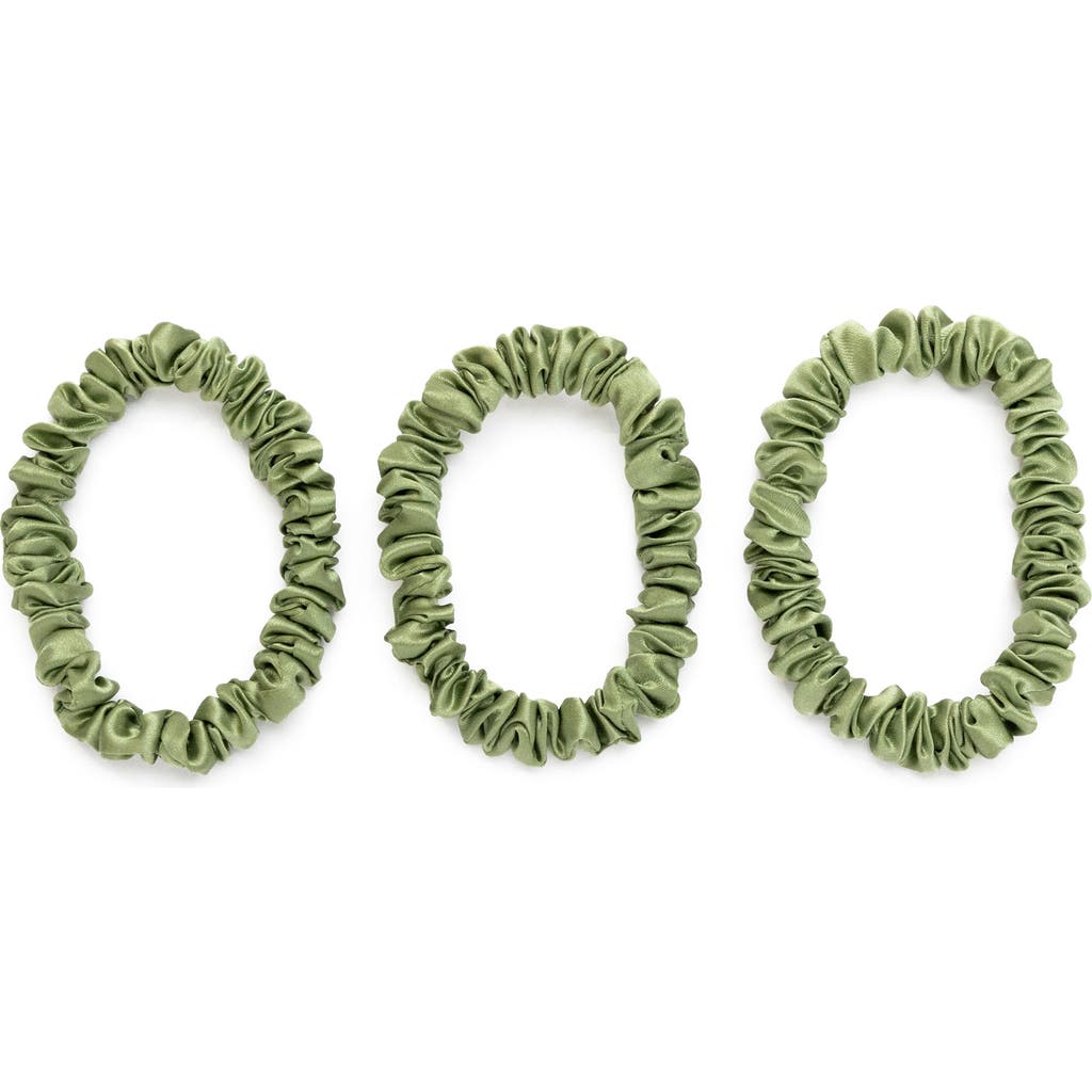 BLISSY 3-Pack Skinny Silk Scrunchies in Olive  product