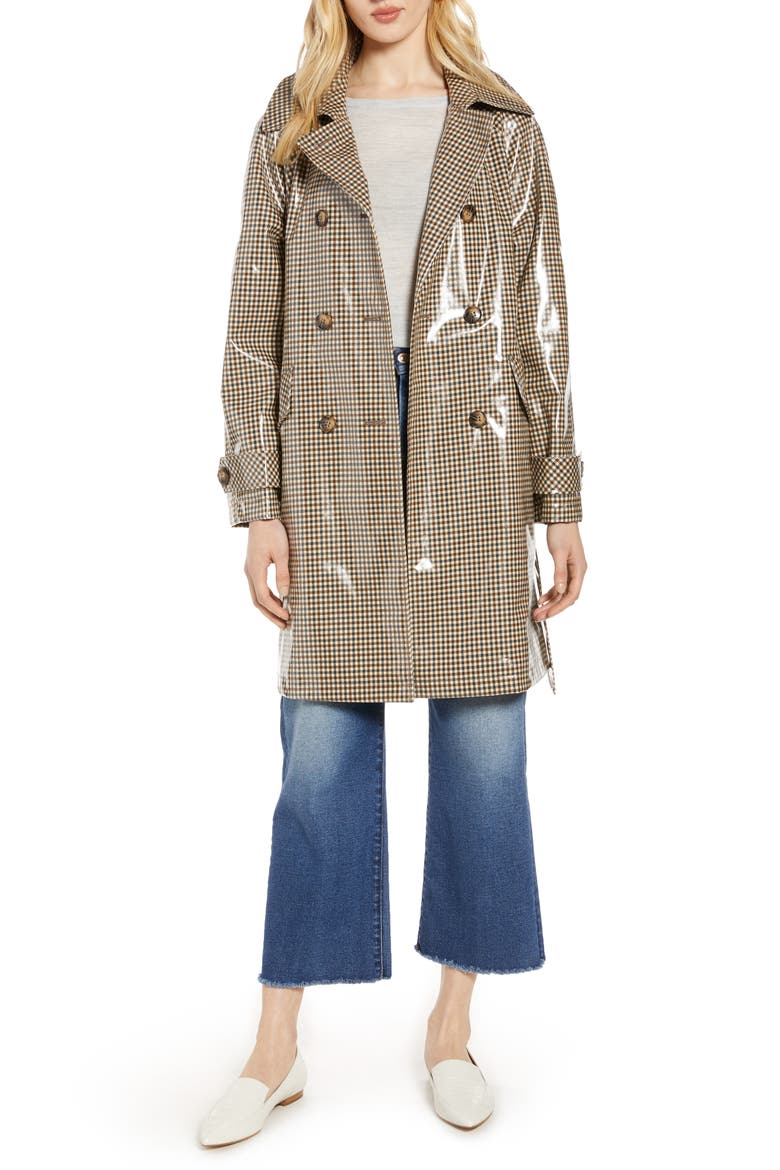 Water Resistant Coated Plaid Trench Coat, Main, color, BROWN