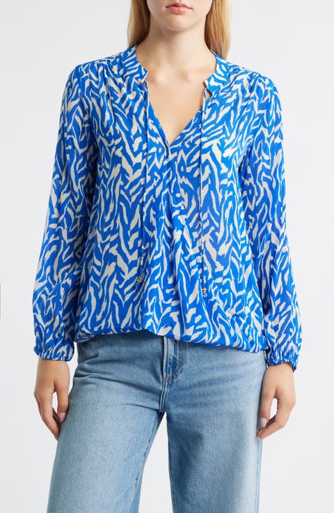 Print Tassel Surplice Chiffon Top