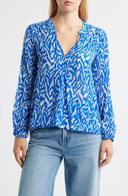 APNY Print Tassel Surplice Chiffon Top