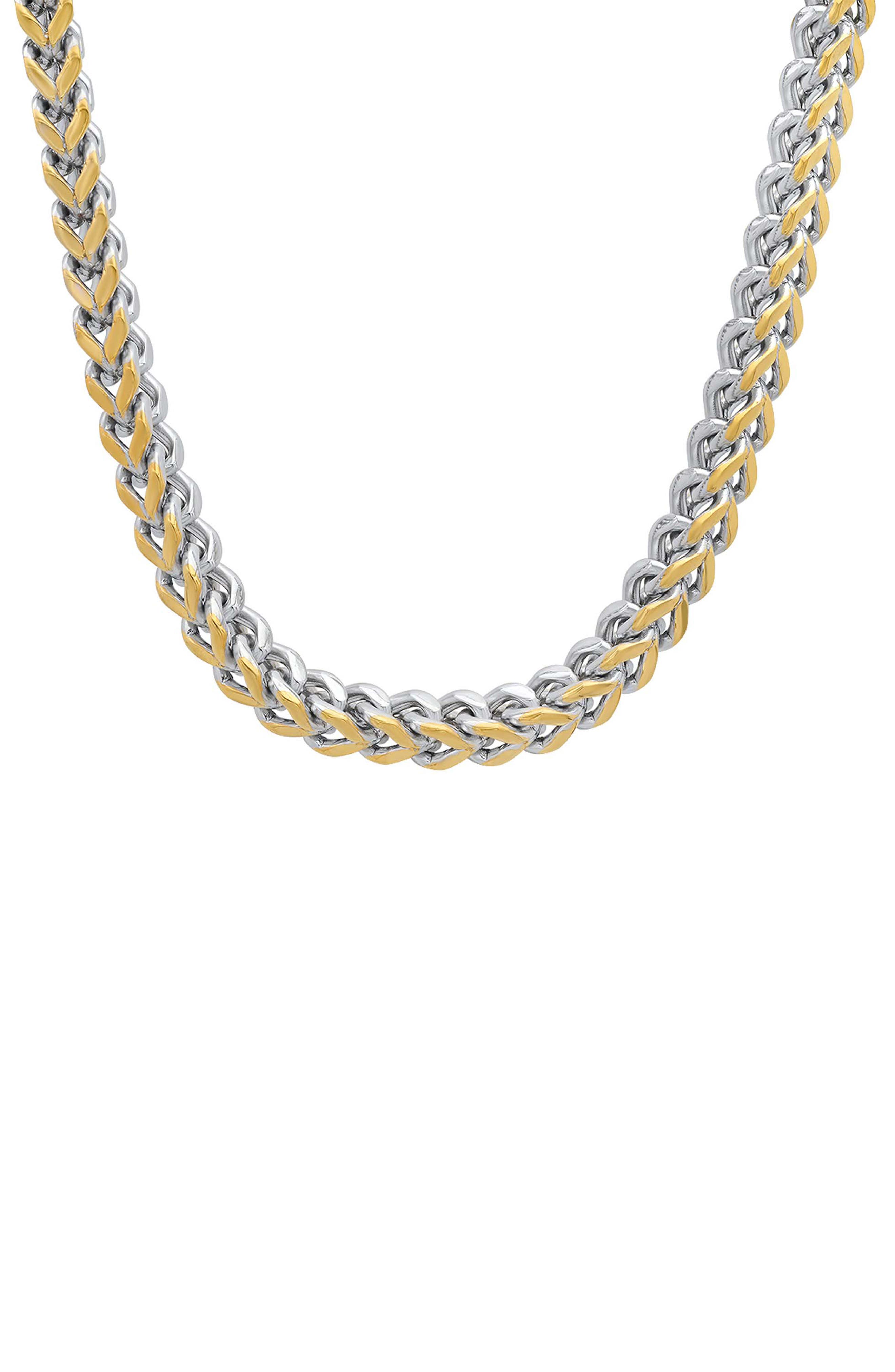 STEELTIME Men's Two-Tone Stainless Steel Wheat Chain Necklace