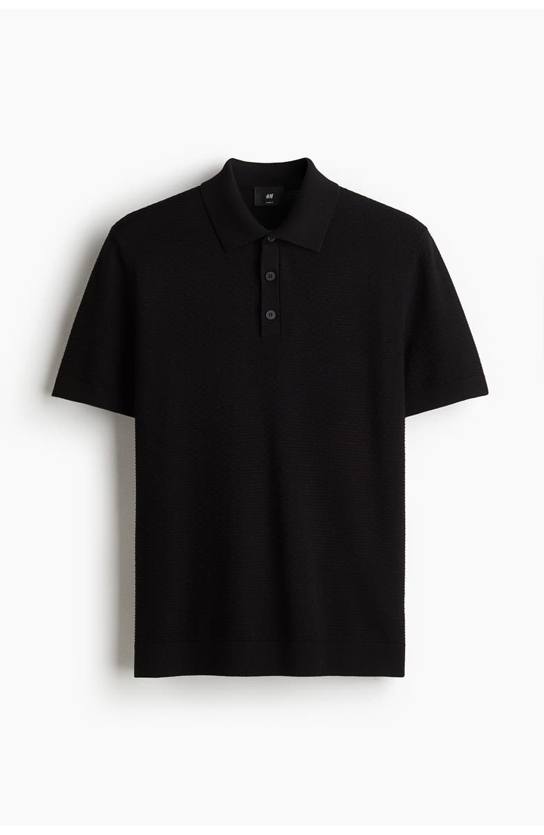 H&M Slim Fit Textured Polo Shirt, Main, color, Black