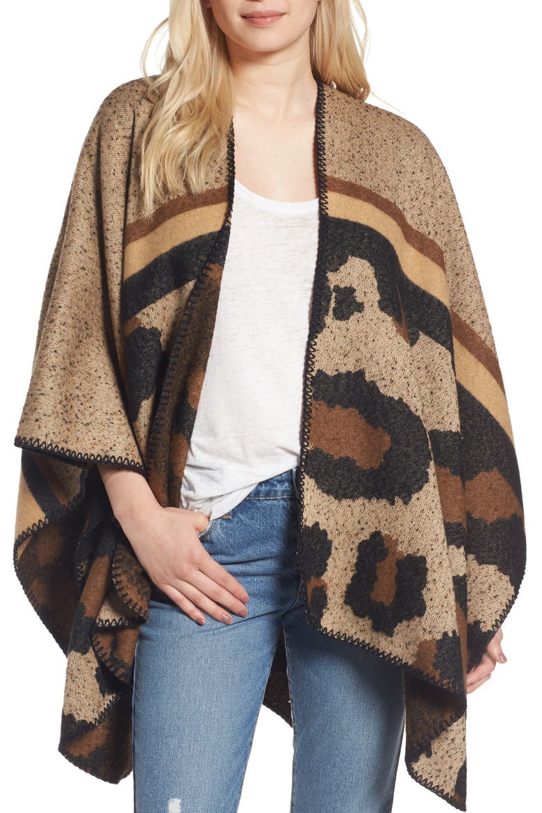 BP Leopard Print Ruana, Main, color, BROWN MULTI
