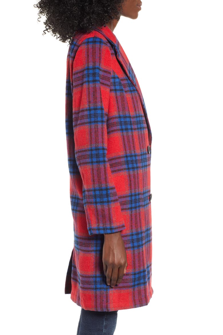 Plaid Double Breasted Coat, Alternate, color, RED CHINOISE RITA PLAID