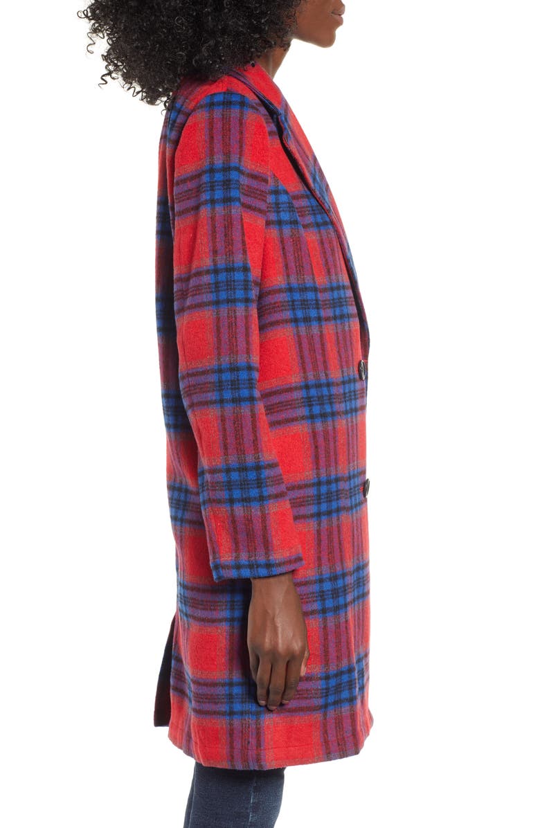 BP. Plaid Double Breasted Coat, Alternate, color,