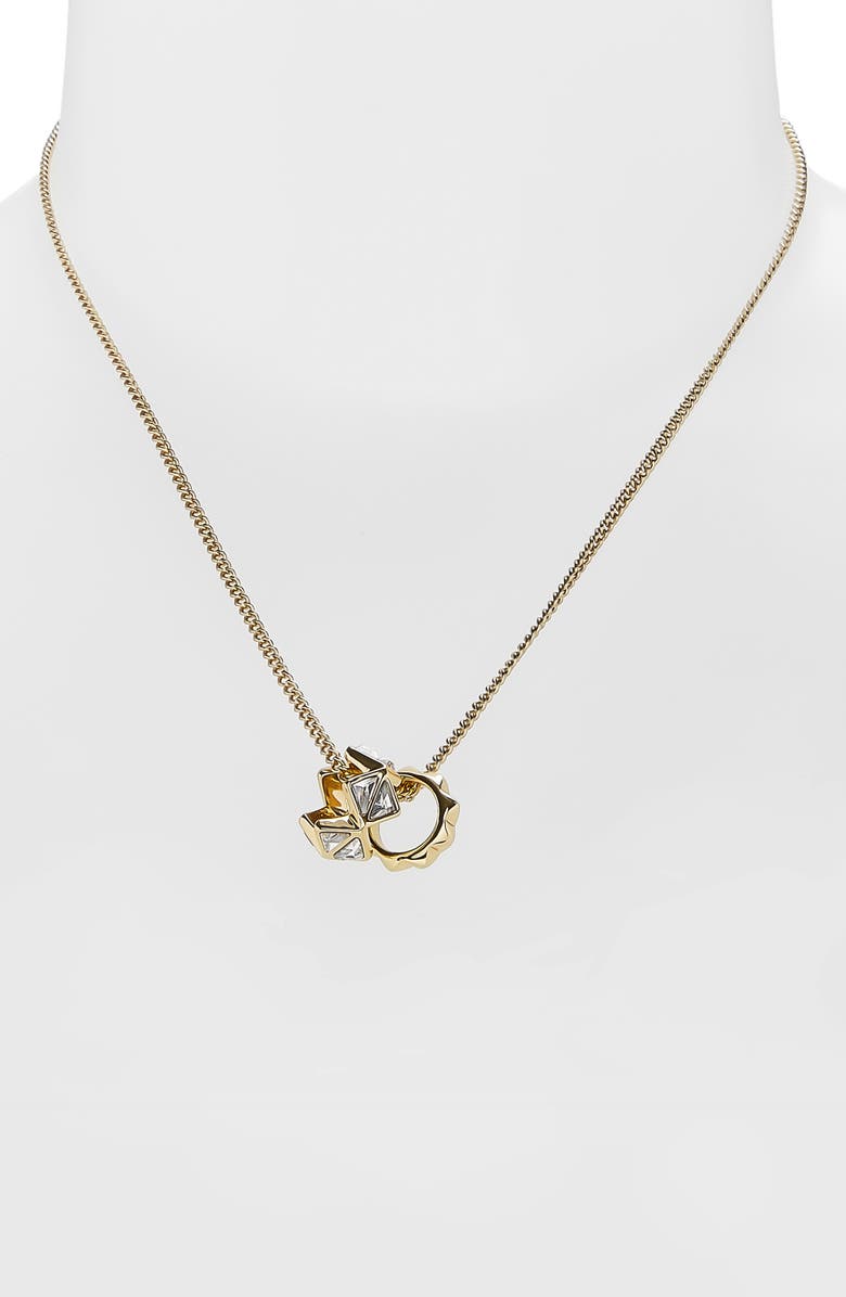 AllSaints Geometric Crystal Charm Pendant Necklace, Alternate, color, Gold