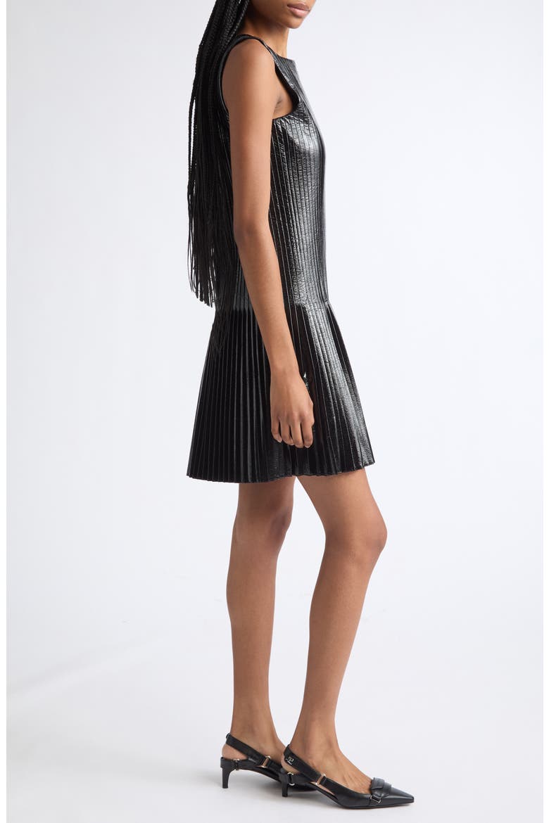 Pleated Faux Leather Minidress, Alternate, color, BLACK