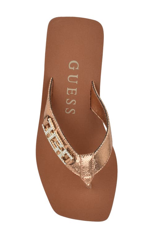 Guess Elowen Platform Wedge Flip Flop In Bronze