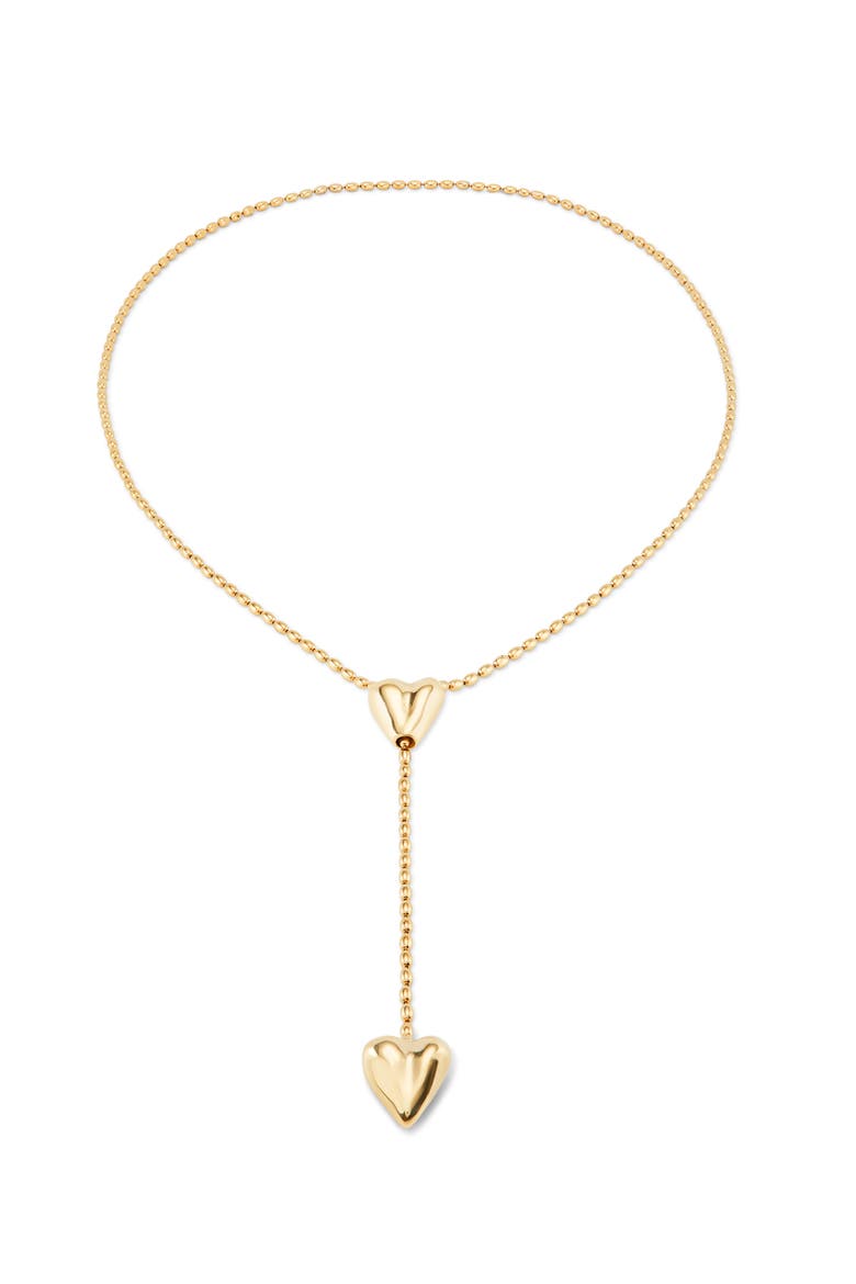 Double Heart Y Necklace, Main, color, Gold