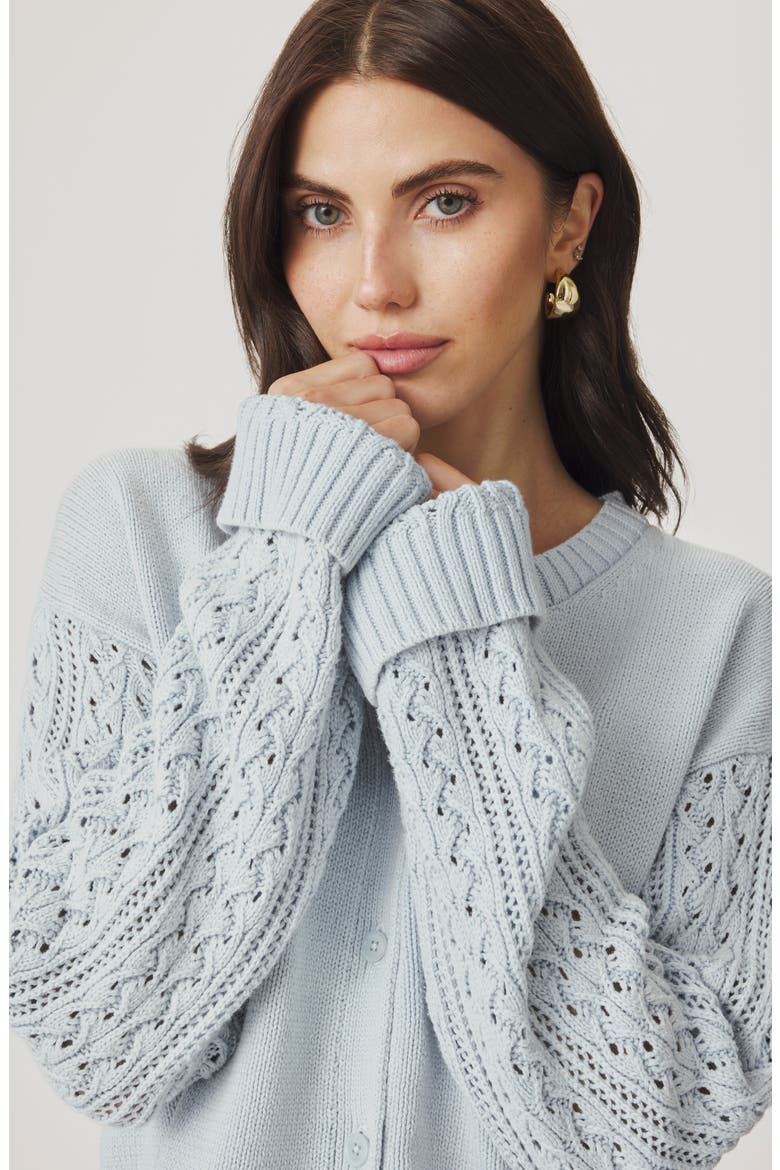 Gracie Cable Stitch Sleeve Cardigan, Alternate, color, COUNTRY AIR BLUE