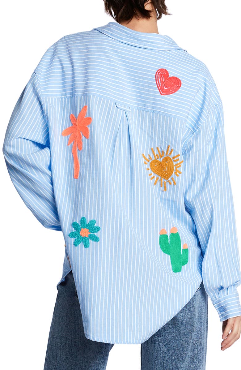 Billy T Bali Exaggerated Embroidered Button-Up Shirt, Alternate, color, Blue Prep Stripe