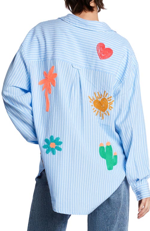 Billy T Bali Exaggerated Embroidered Button-up Shirt In Blue Prep Stripe