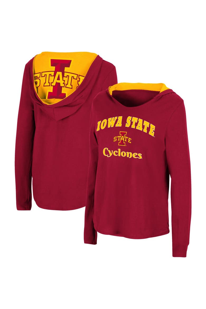 Women's Colosseum Cardinal Iowa State Cyclones Catalina Hoodie Long Sleeve T-Shirt, Main, color, Cardinal