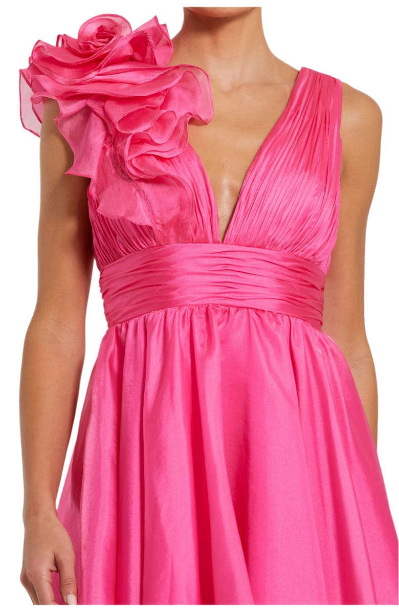Mac Duggal Ruffle V Neck Fit & Flare Mini Dress, Alternate, color, Hot Pink