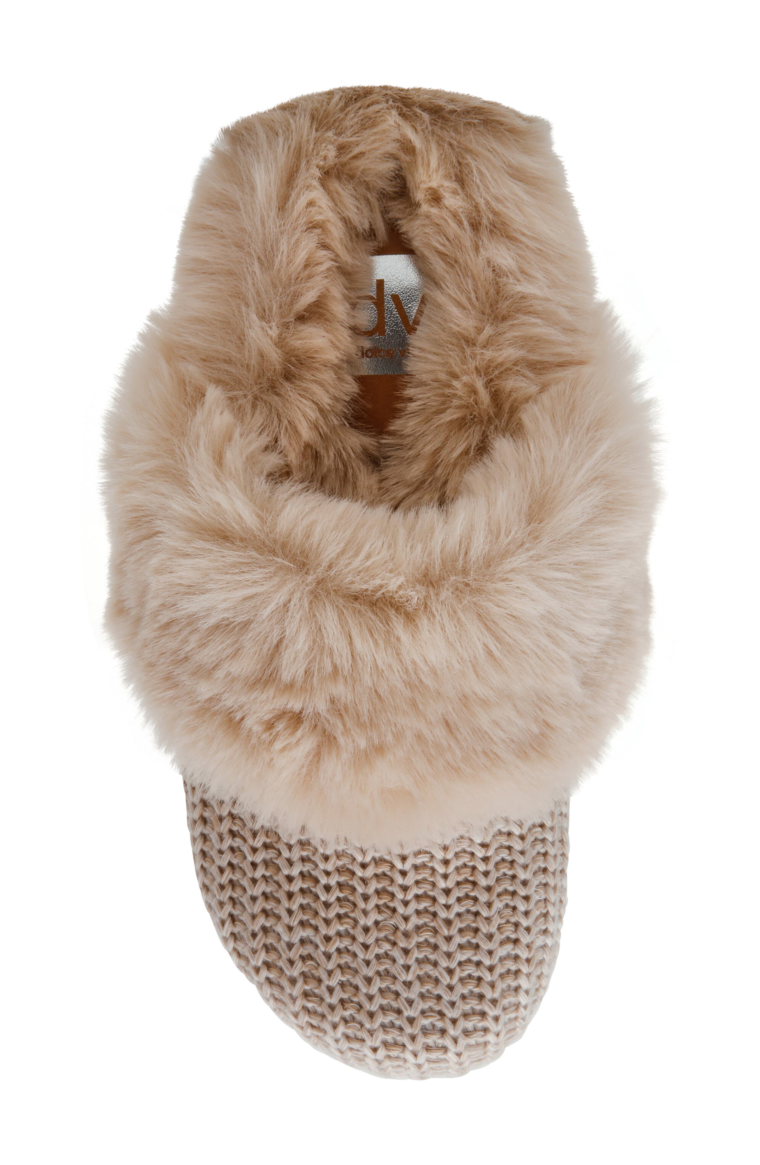 DV by Dolce Vita Adler Knit Faux Fur Slipper, Alternate, color, Beige