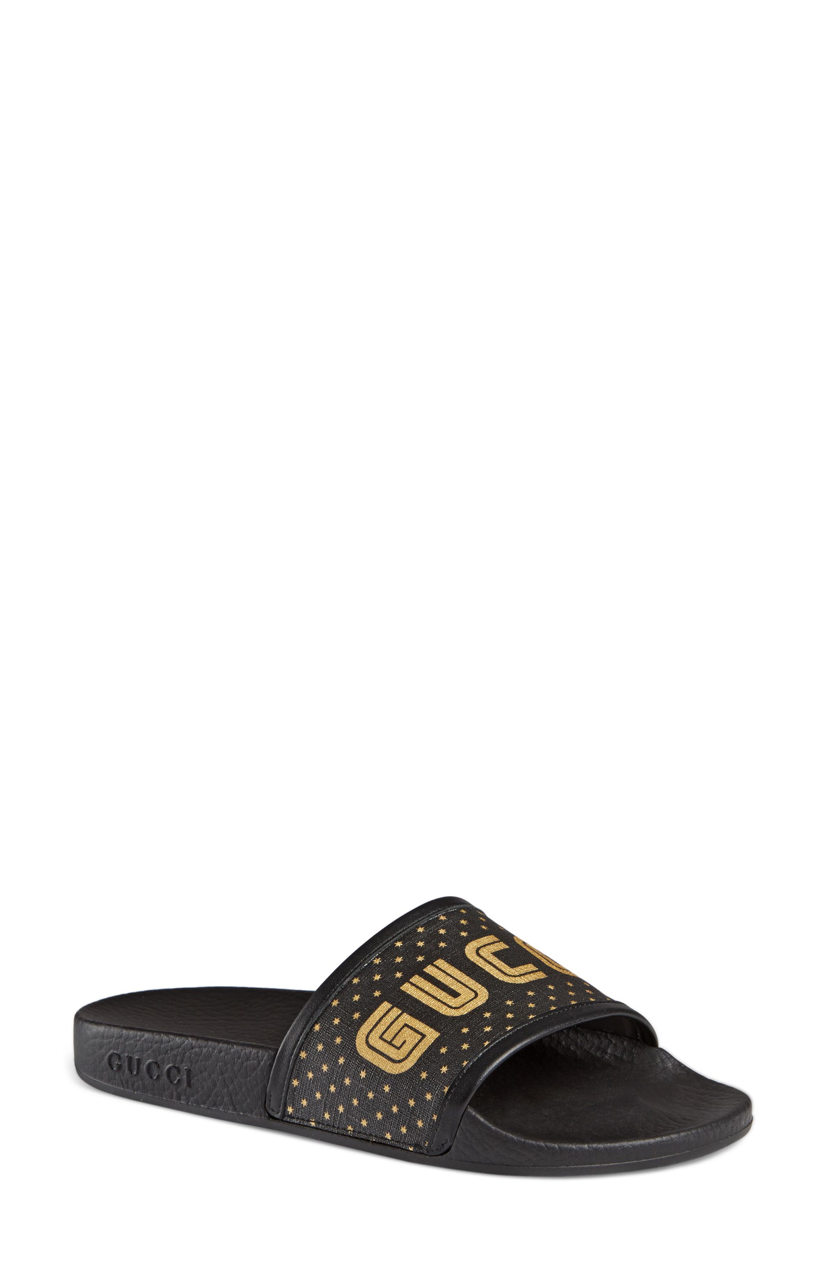 Gucci Pursuit Guccy Logo Slide Sandal, Main, color, 