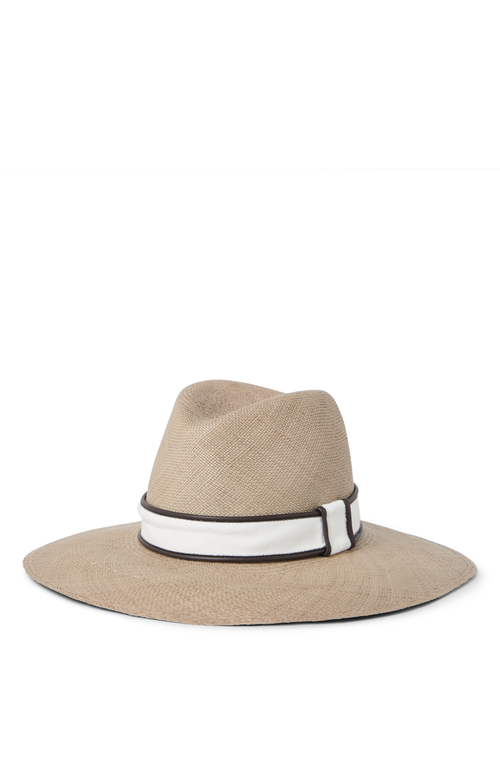 Brunello Cucinelli Straw Embellished Fedora Hat In Cool Beige