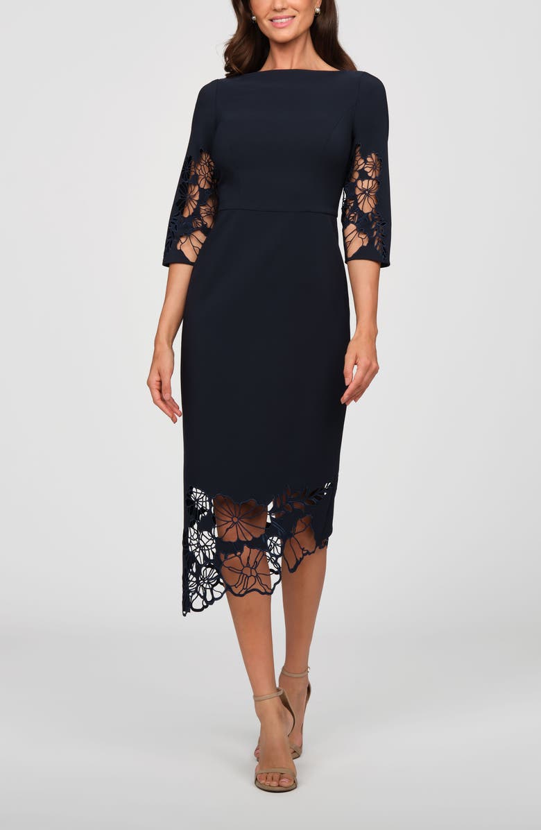 Kay Unger Vanna Lace Sheath Dress, Alternate, color, Night Sky