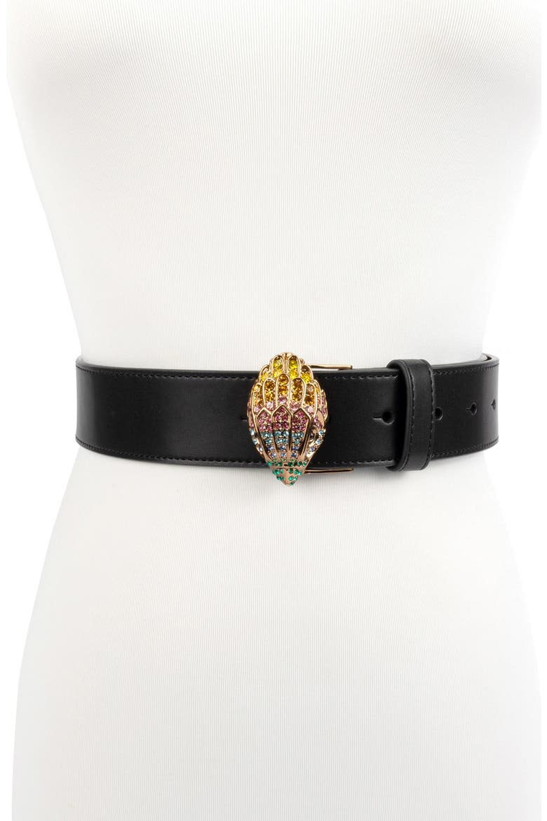 Crystal Eagle Buckle Belt, Alternate, color, BLACK / ANTIQUE BRASS
