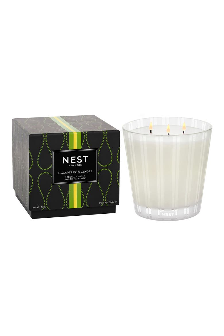 Lemongrass & Ginger Three-Wick Candle, Main, color, NO COLOR