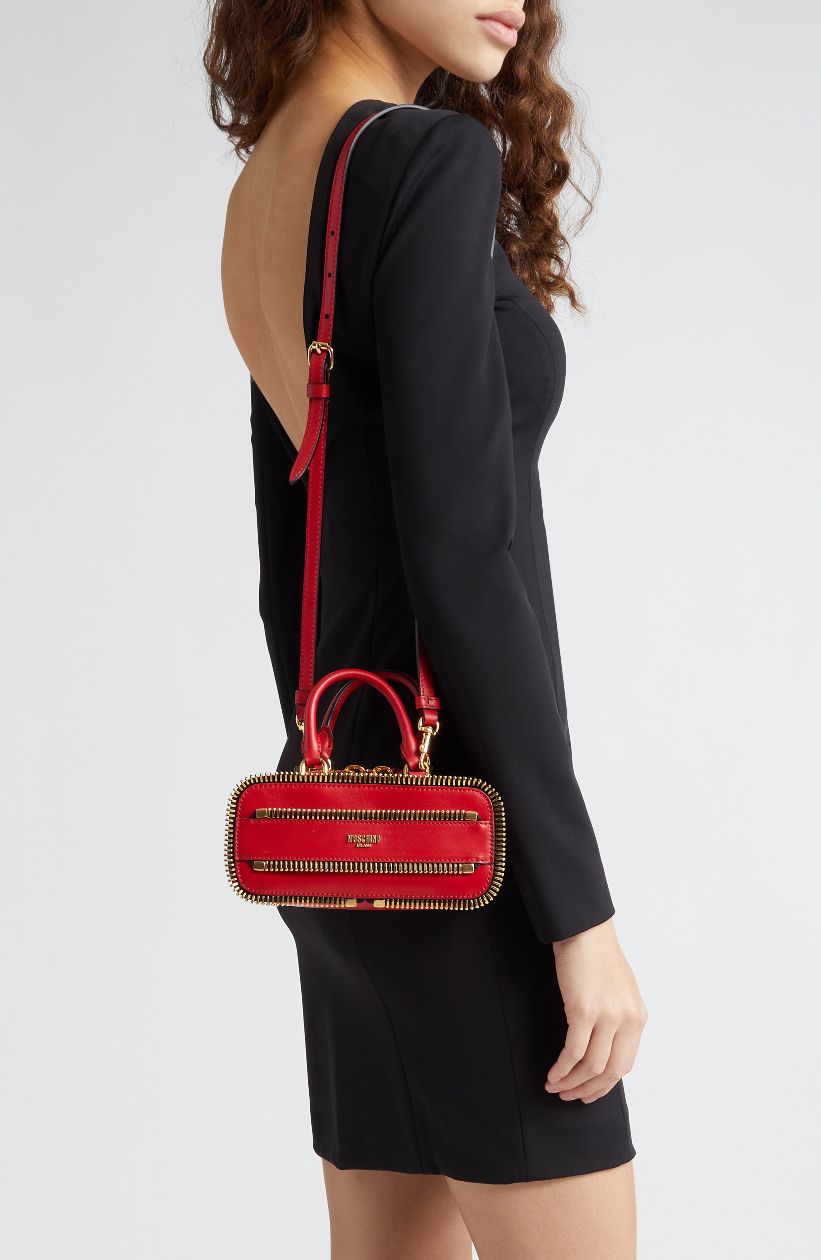 Moschino Mini Rider Zipper Leather Top Handle Bag, Alternate, color, 