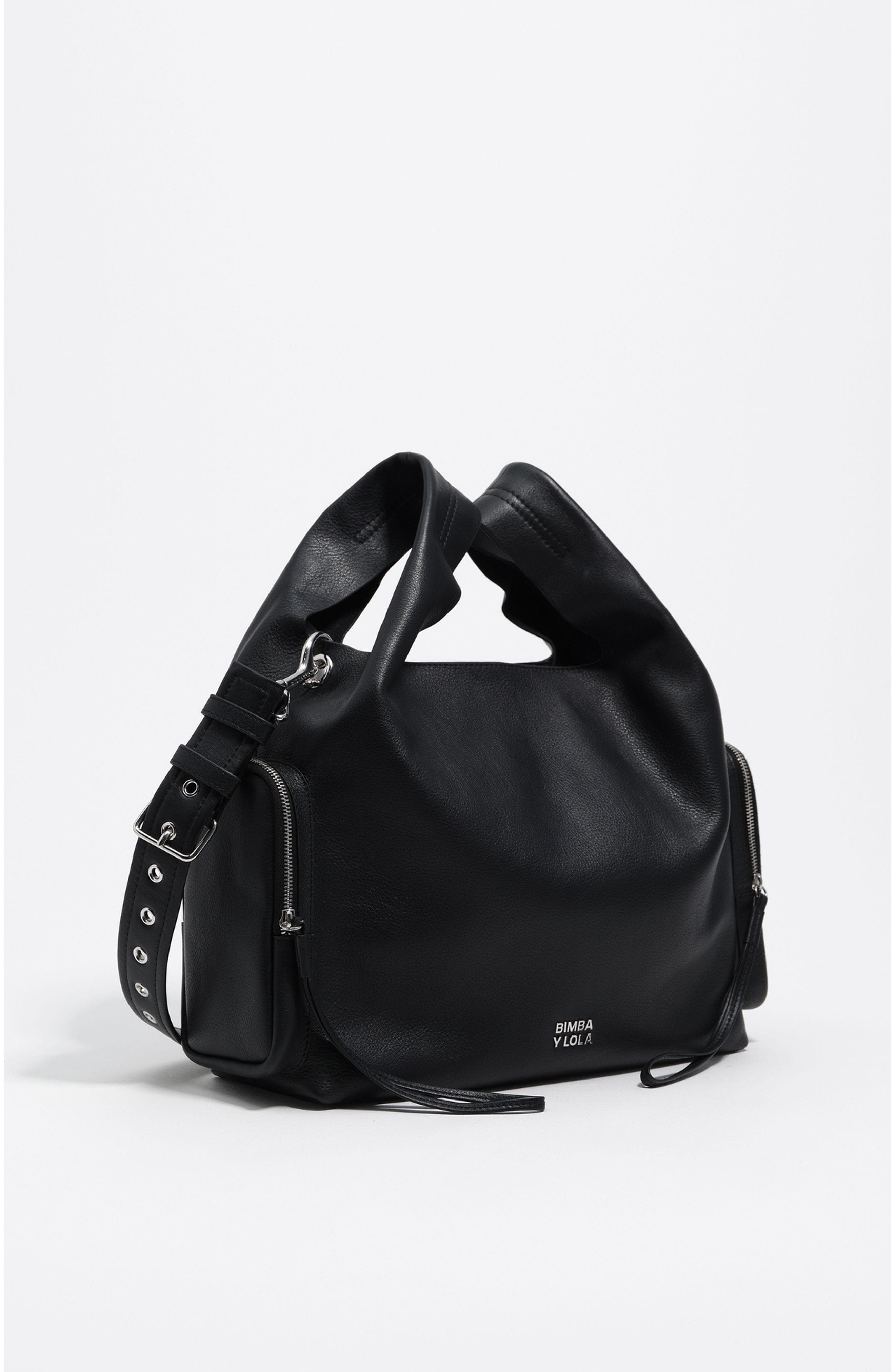 Bimba y Lola Leather Crossbody Bag, Main, color, Black