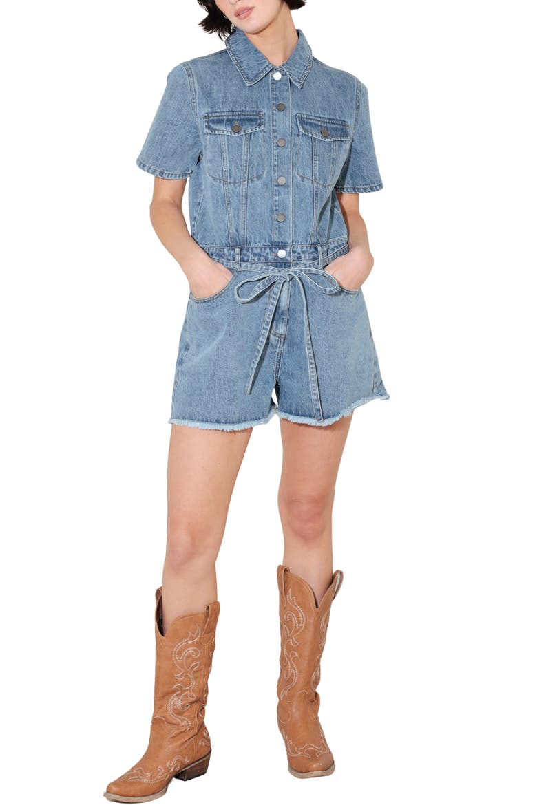 Washed Denim Romper, Main, color, INDIGO