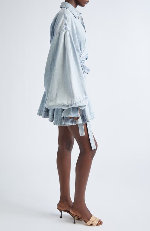 Zimmermann Rebellion Gathered Denim Mini Wrap Dress In Blue