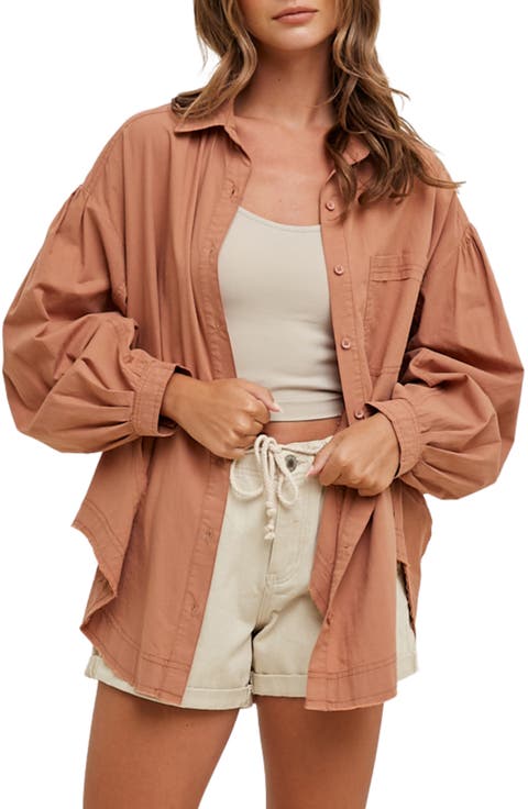 Balloon Sleeve Button-Up Shirt